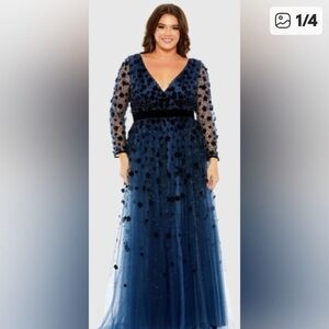 Mac Duggal Navy Blue Long Sleeve Gown